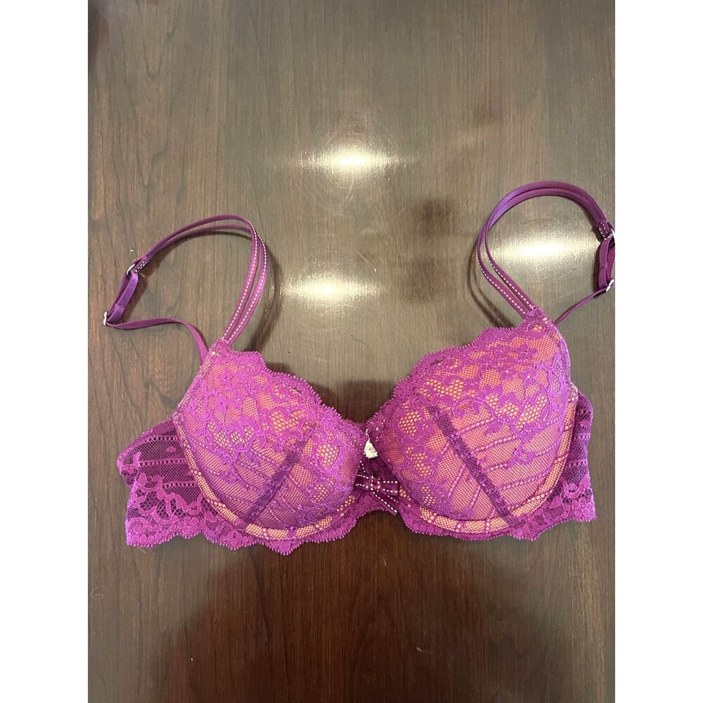 Chantelle Womens Bra 32C Push Up Purple Lace 'Rive Gauche' Bow EUC